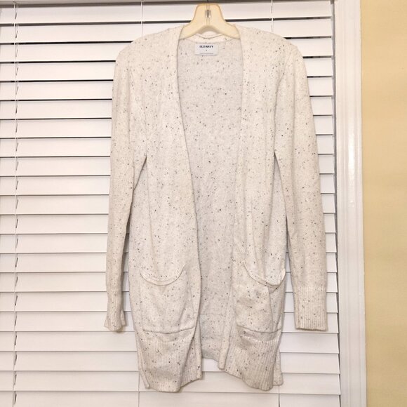 Old Navy Open Front Long Light Grey Oatmeal color Confetti Heathered Cardigan - Picture 6 of 6